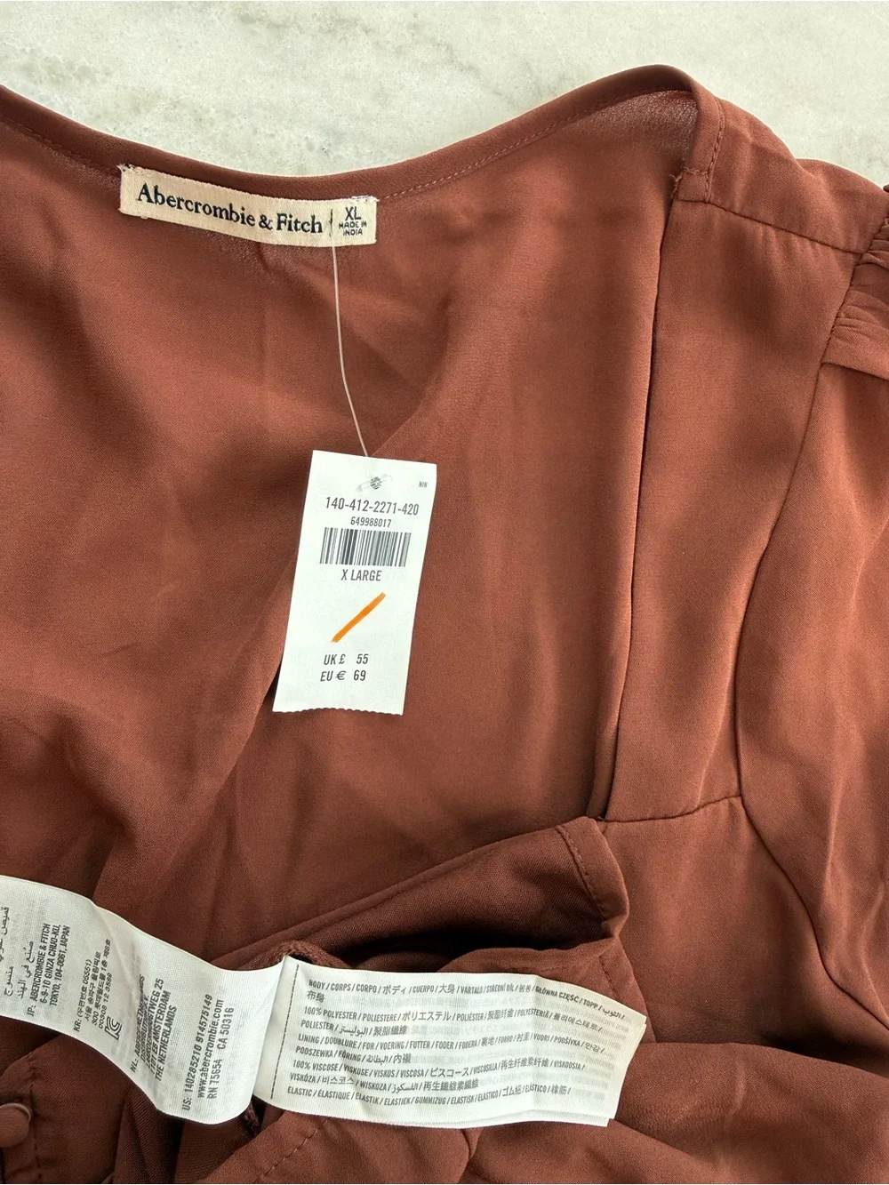 Abercrombie & Fitch NWT Button Front Sweetheart Blouse Rust Brown Women Size XL